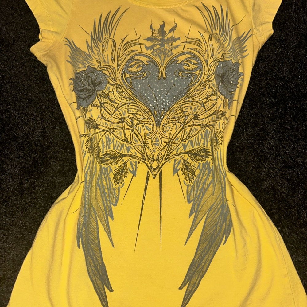 Nilno Yellow Graphic Women's Top with jewels
